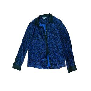 EUC Armani Exchange Semi-Sheer BlueButton up Long sleev Leopard print Top size M